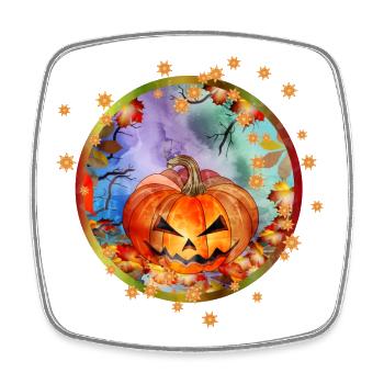 Halloween pumpkin in autumn ambience with stars - Square fridge magnet - white - Front