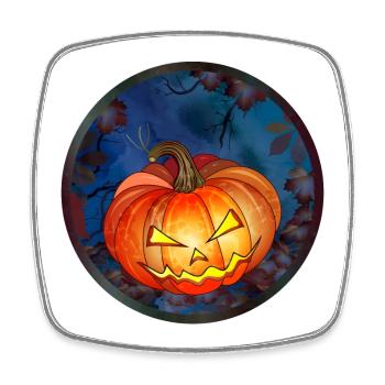 Halloween pumpkin face on Halloween night - Square fridge magnet - white - Front