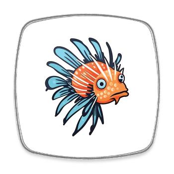 Lionfish Cartoon Kawaii Watercolor Illustration - Square fridge magnet - white - Front