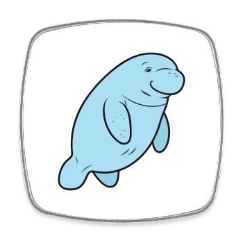 Manatee Cartoon Kawaii Watercolor Illustration - Square fridge magnet - white - Front