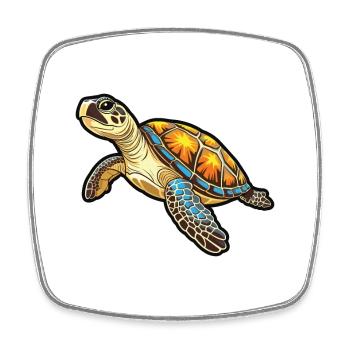 Hawksbill Turtle Cartoon Kawaii Illustration - Square fridge magnet - white - Front