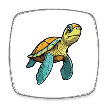 Green Sea Turtle Cartoon Kawaii Illustration - Square fridge magnet - white - Front