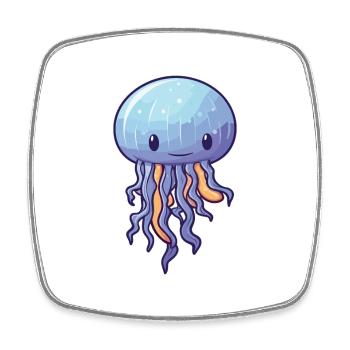 Jellyfish Cartoon Kawaii Watercolor Illustration - Square fridge magnet - white - Front
