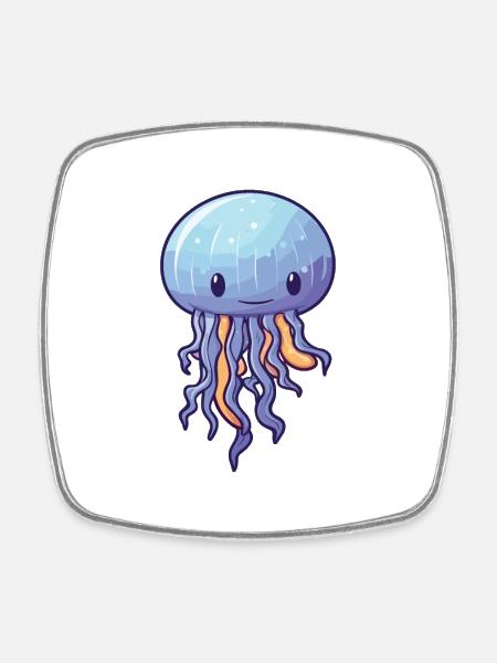 Jellyfish Cartoon Kawaii Aquarelle Illustration - Magnet carré - blanc