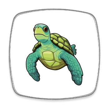 Green Sea Turtle Cartoon Kawaii Illustration - Square fridge magnet - white - Front