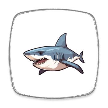 Great White Shark Cartoon Kawaii Illustration - Square fridge magnet - white - Front