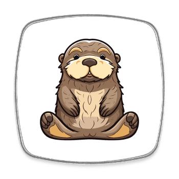 Sea Otter Cartoon Kawaii Watercolor Illustration - Square fridge magnet - white - Front