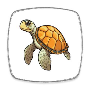 Sea Turtle Cartoon Kawaii Watercolor Illustration - Square fridge magnet - white - Front