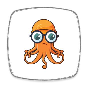 Squid Cartoon Kawaii Watercolor Illustration - Square fridge magnet - white - Front