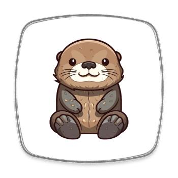 Sea Otter Cartoon Kawaii Watercolor Illustration - Square fridge magnet - white - Front