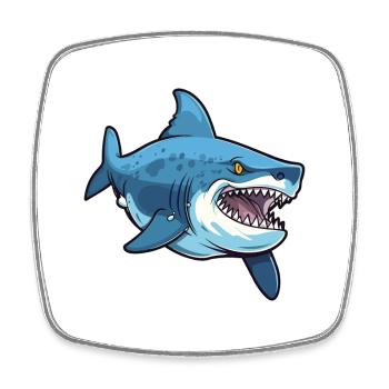 Tiger Shark Cartoon Kawaii Watercolor Illustration - Square fridge magnet - white - Front