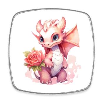 Cute dragon in pastel colors with rose - Square fridge magnet - white - Front