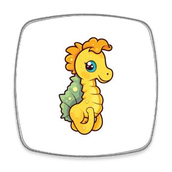 Yellow Seahorse Cartoon Kawaii Illustration - Square fridge magnet - white - Front