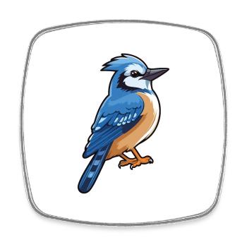 Blauer Eichelhäher Karikatur Kawaii Aquarellillustration - Viereckiger Kühlschrankmagnet - Weiß - Vorne