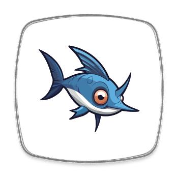 Schwertfisch-Karikatur-Kawaii-Aquarell-Illustration - Viereckiger Kühlschrankmagnet - Weiß - Vorne
