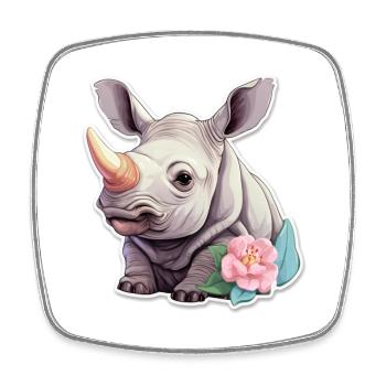 Niedliches Nashorn Mit Blumen Cute Shirt - Viereckiger Kühlschrankmagnet - Weiß - Vorne