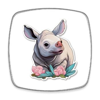 Méga Rhino Mignonne Chemise Kawaii - Magnet carré - blanc - Devant