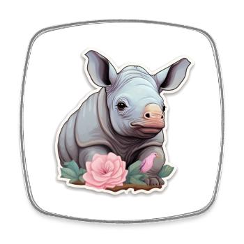Cute Baby Rhino Pink Floral Shirt - Square fridge magnet - white - Front