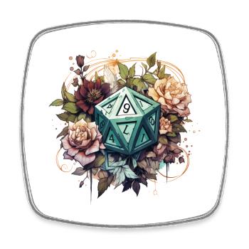 W20 Mit Blumen Verzierungen Fantasy RPG Shirt - Viereckiger Kühlschrankmagnet - Weiß - Vorne