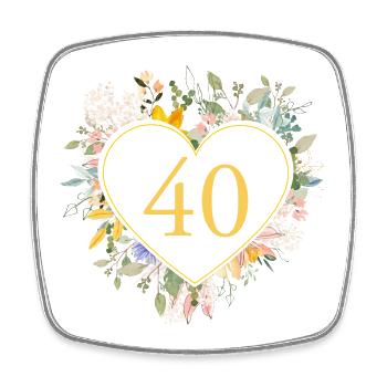 Numéro 40, Fleurs de cœur, personnalisable - Magnet carré - blanc - Devant