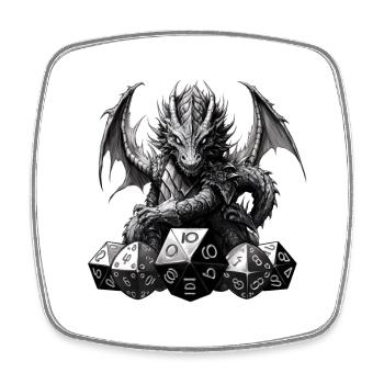 Schwarzer Fantasy Drache W20 RPG Shirt - Viereckiger Kühlschrankmagnet - Weiß - Vorne