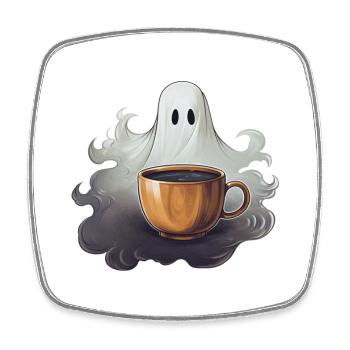 Giant Coffee With Ghost Halloween Shirt - Square fridge magnet - white - Front