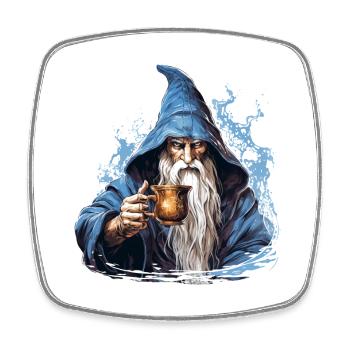 Magicien fantastique avec un t-shirt de jeu de rôle au café - Magnet carré - blanc - Devant