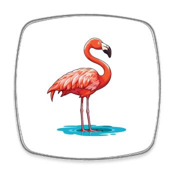 Flamingo Cartoon Kawaii Watercolor Illustration - Square fridge magnet - white - Front