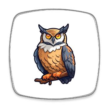 Great Horned Owl Cartoon Kawaii Illustration - Square fridge magnet - white - Front