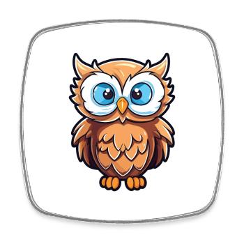 Owl Cartoon Kawaii Watercolor Illustration - Square fridge magnet - white - Front