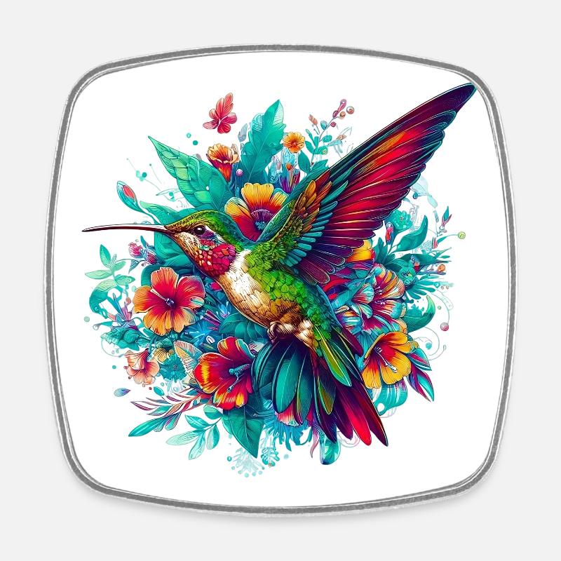 Colibri - Magnet carré - blanc