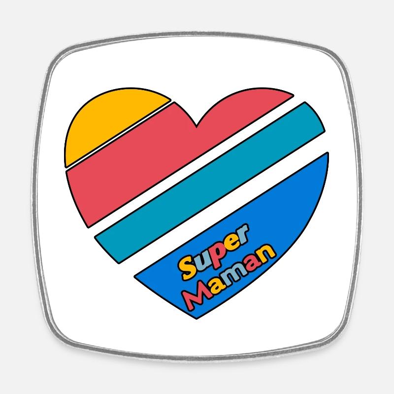 Cœur coloré avec message Super Maman - Magnet carré - blanc