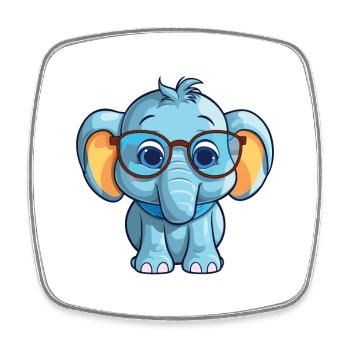 Elefant mit Brille Cartoon Kawaii Illustration - Viereckiger Kühlschrankmagnet - Weiß - Vorne