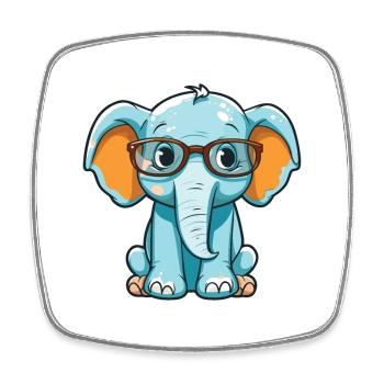 Elefant mit Brille Cartoon Kawaii Illustration - Viereckiger Kühlschrankmagnet - Weiß - Vorne