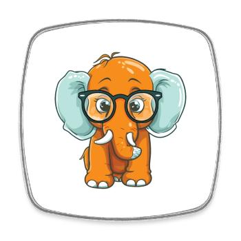 Elefant mit Brille Cartoon Kawaii Illustration - Viereckiger Kühlschrankmagnet - Weiß - Vorne