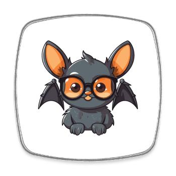Fledermaus trägt Brille Cartoon Kawaii Illustration - Viereckiger Kühlschrankmagnet - Weiß - Vorne