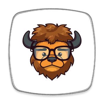 Bison portant des lunettes Dessin animé Kawaii Illustration - Magnet carré - blanc - Devant