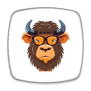 Buffalo With Glasses Cartoon Kawaii Illustration - Square fridge magnet - white - Front