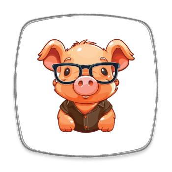 Cochon portant des lunettes Dessin animé Kawaii Illustration - Magnet carré - blanc - Devant