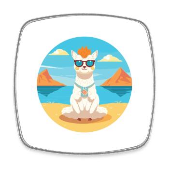 Alpaka-Karikatur-Yoga-Strand-Sommer-Illustration - Viereckiger Kühlschrankmagnet - Weiß - Vorne