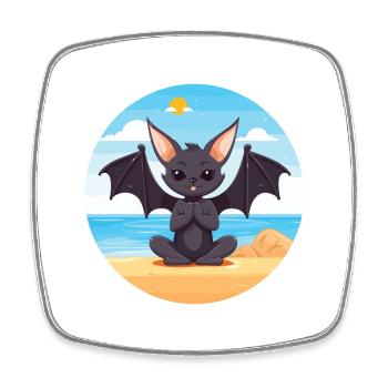 Fledermaus-Karikatur-Yoga-Strand-Sommer-Illustration - Viereckiger Kühlschrankmagnet - Weiß - Vorne
