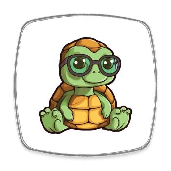 Tortoise With Glasses Cartoon Kawaii Illustration - Square fridge magnet - white - Front
