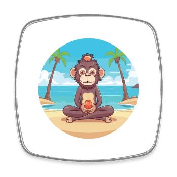 Baboon Cartoon Yoga Beach Summer Illustration - Square fridge magnet - white - Front