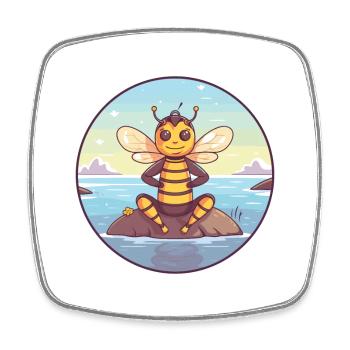 Bee Cartoon Yoga Beach Summer Illustration - Square fridge magnet - white - Front