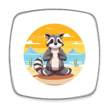 Badger Cartoon Yoga Beach Summer Illustration - Square fridge magnet - white - Front