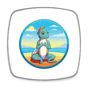 Chameleon Cartoon Yoga Beach Summer Illustration - Square fridge magnet - white - Front
