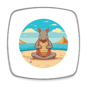 Armadillo Cartoon Yoga Beach Summer Illustration - Square fridge magnet - white - Front