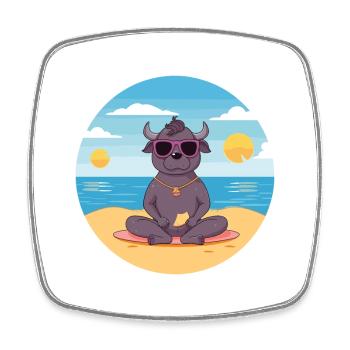 Buffalo Cartoon Yoga Beach Summer Illustration - Square fridge magnet - white - Front