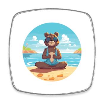 Biber-Karikatur Yoga Strand Sommer Illustration - Viereckiger Kühlschrankmagnet - Weiß - Vorne