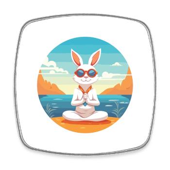 Hasenkarikatur Yoga Strand Sommer Illustration - Viereckiger Kühlschrankmagnet - Weiß - Vorne